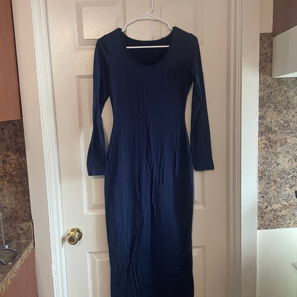 Elegant Navy Blue Long Sleeve Dress
